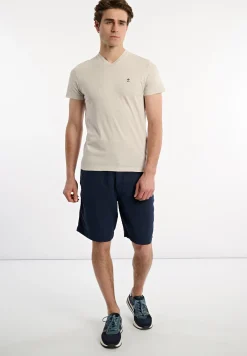 Online River Woods Slim fit basic pima katoen V-hals T-shirt linen mix -