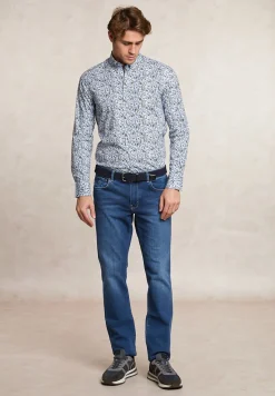 Best River Woods Slim fit comfort stretch fantasiehemd groen/blauw -