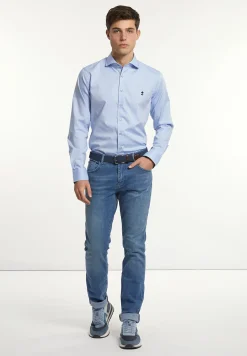 Fashion River Woods Slim fit effen comfort stretch hemd blauw -