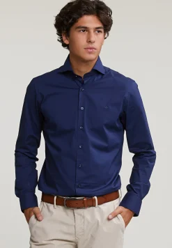 Discount River Woods Slim fit effen hemd blauw -