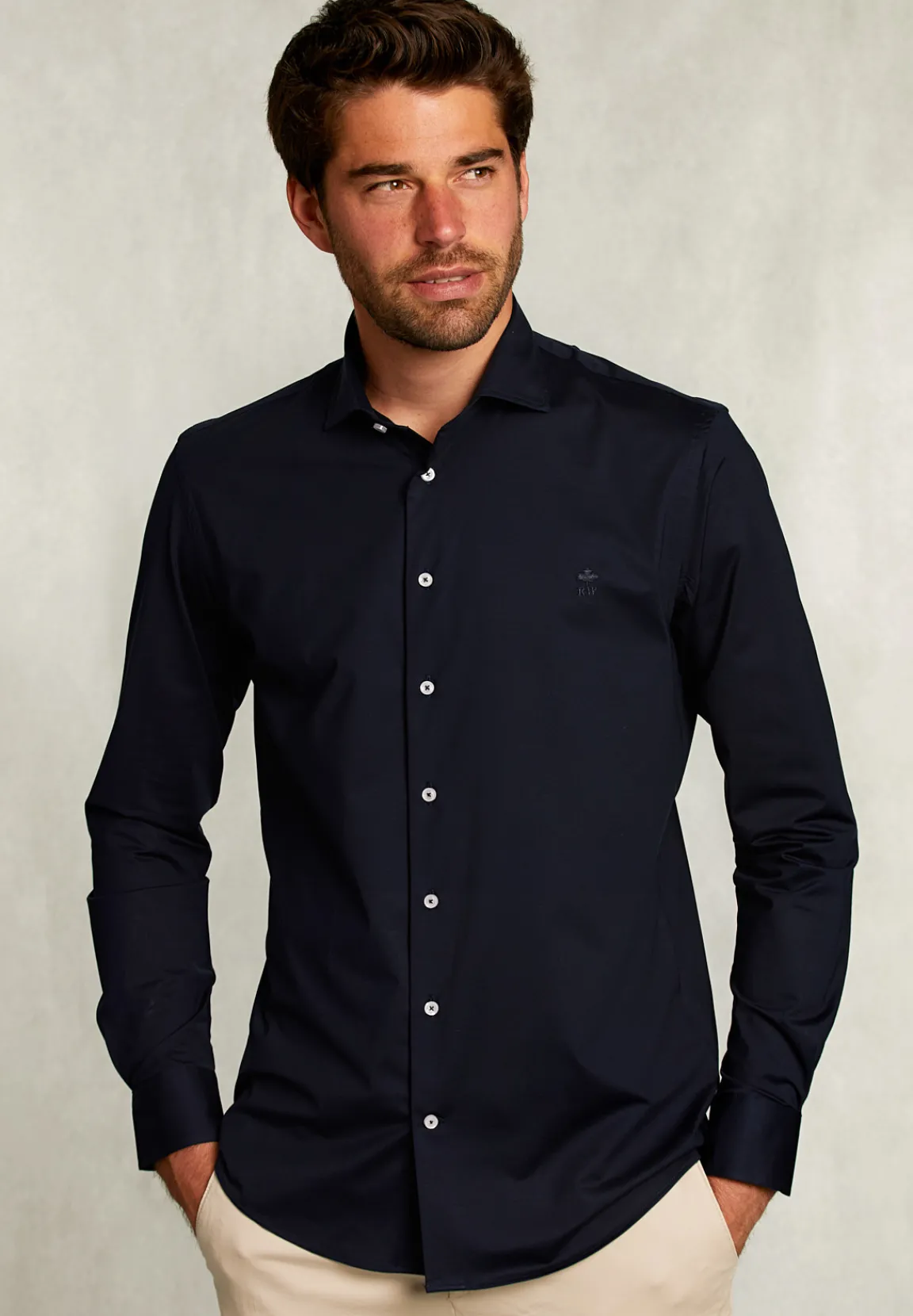 Hot River Woods Slim fit effen hemd blauw -