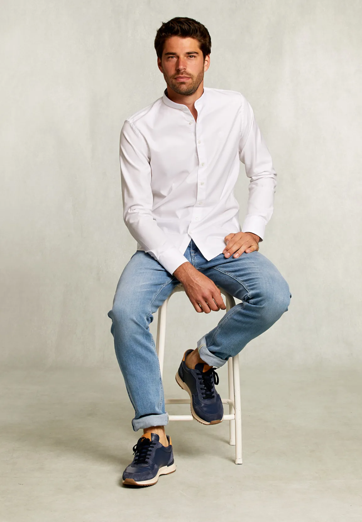Best River Woods Slim fit effen hemd henley kraag wit -