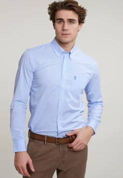 Best River Woods Slim fit effen hemd met zak blauw -