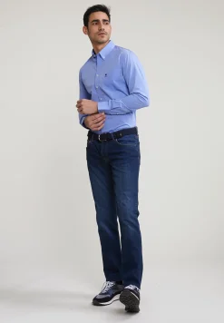 Fashion River Woods Slim fit effen hemd met zak blauw -