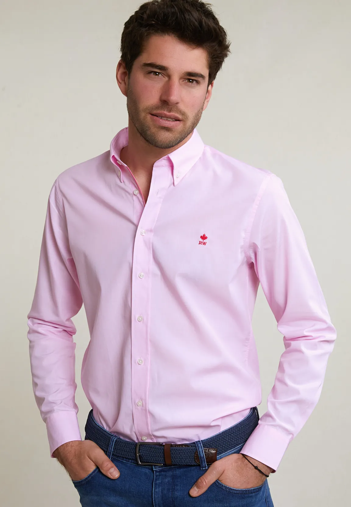 New River Woods Slim fit effen katoenen hemd roze -