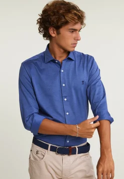 Outlet River Woods Slim fit effen katoenen hemd blauw -