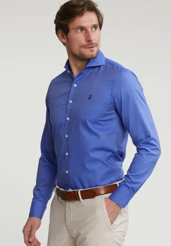 Fashion River Woods Slim fit effen katoenen hemd blauw -