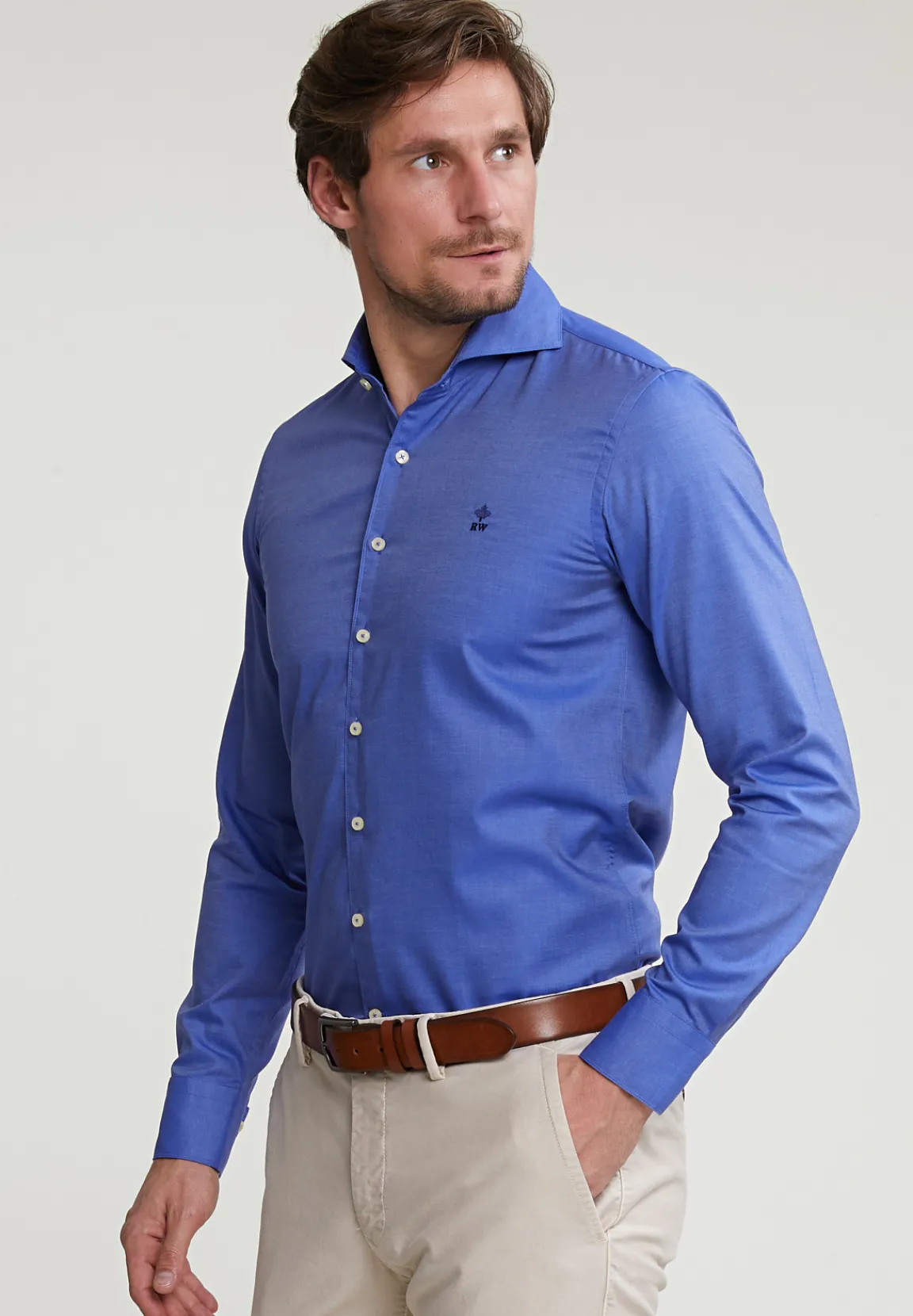 Fashion River Woods Slim fit effen katoenen hemd blauw -