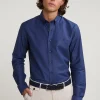 New River Woods Slim fit effen katoenen hemd blauw -