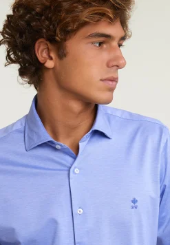 Online River Woods Slim fit effen katoenen hemd blauw -
