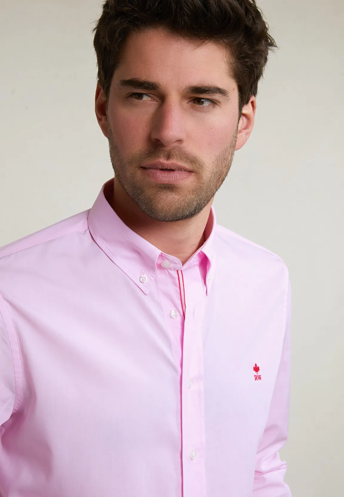New River Woods Slim fit effen katoenen hemd roze -