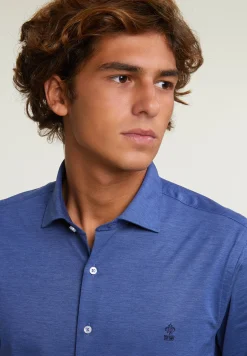 Outlet River Woods Slim fit effen katoenen hemd blauw -