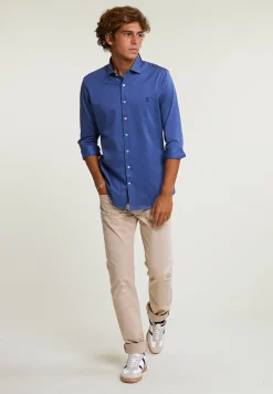 Outlet River Woods Slim fit effen katoenen hemd blauw -