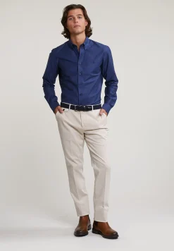 New River Woods Slim fit effen katoenen hemd blauw -