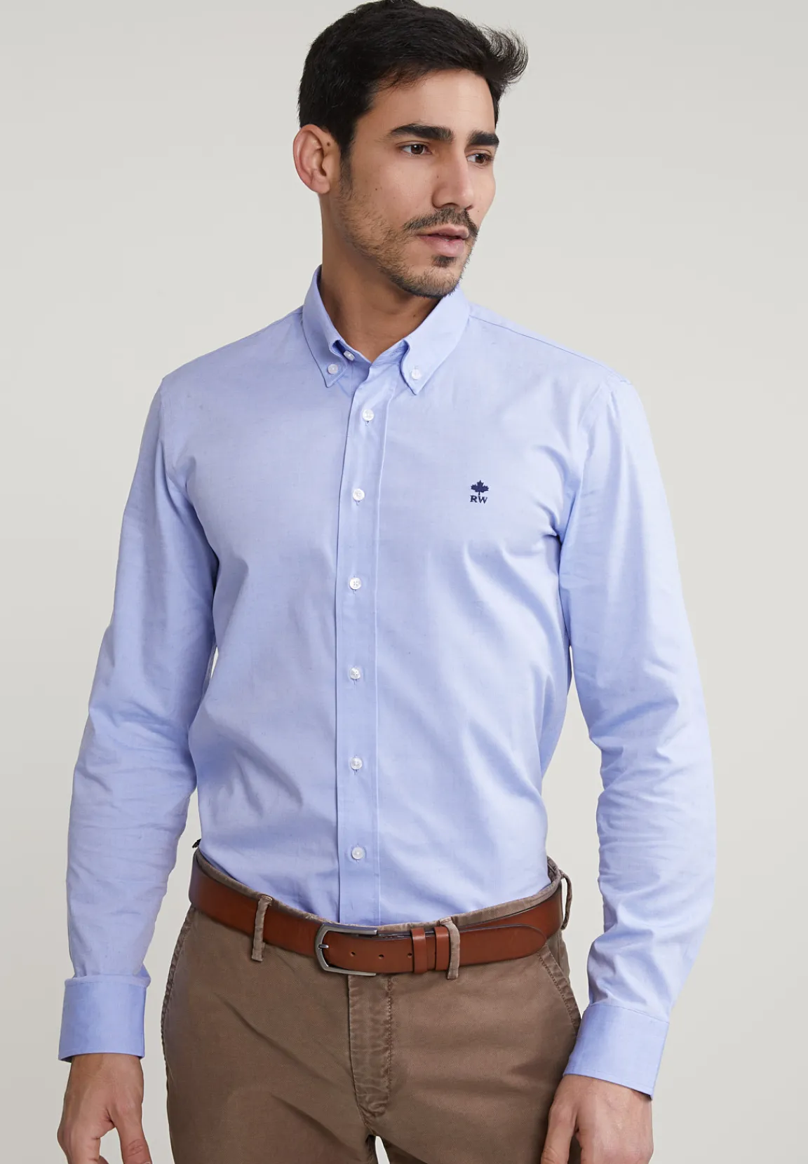Hot River Woods Slim fit effen stretch hemd blauw -