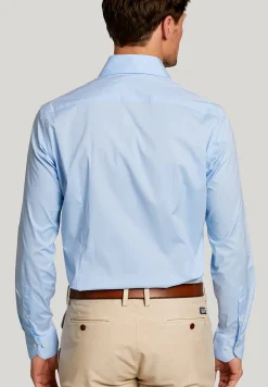 Hot River Woods Slim fit effen stretch hemd lichtblauw -