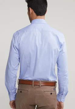 Hot River Woods Slim fit effen stretch hemd blauw -