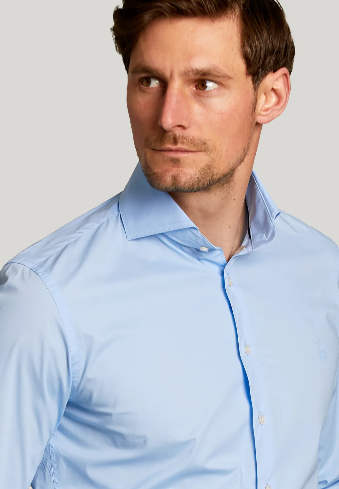 Hot River Woods Slim fit effen stretch hemd lichtblauw -