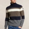 Outlet River Woods Slim fit fancy gestreepte zuivere scheerwol rolkraagtrui navy/hazel mix -