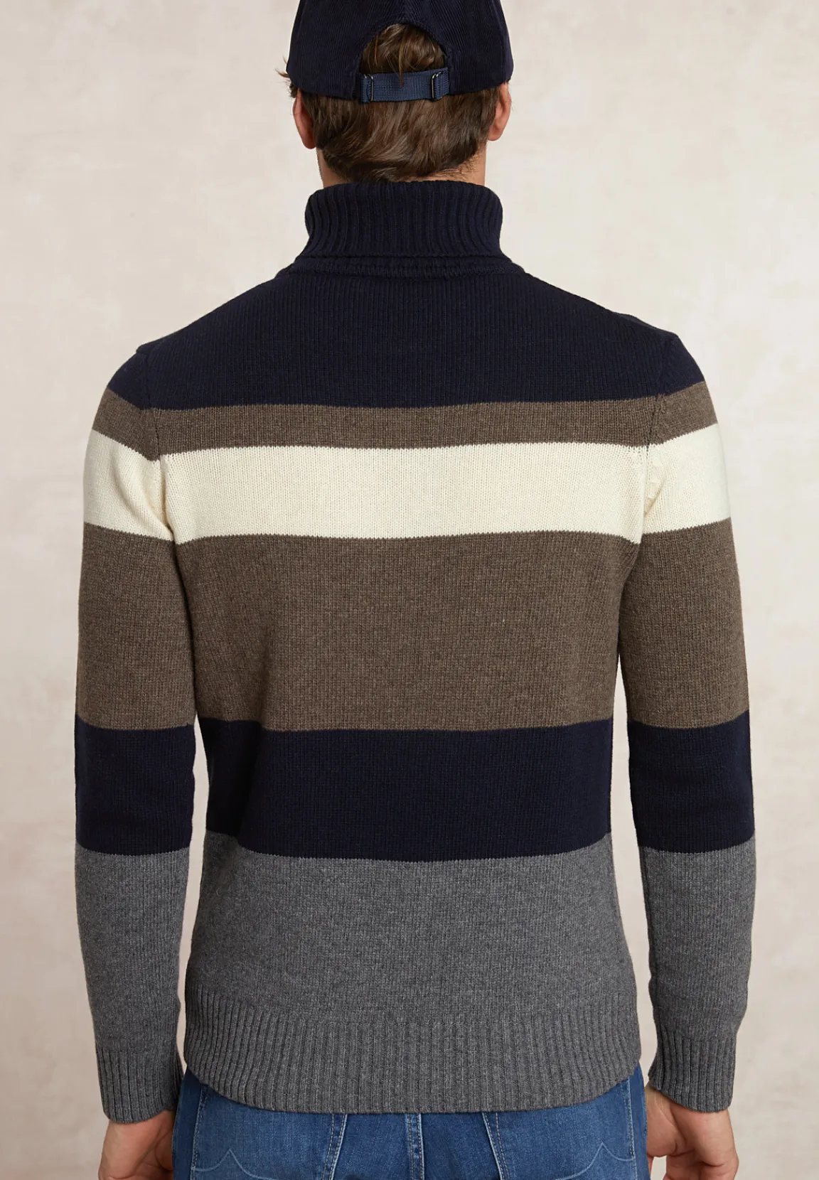 Outlet River Woods Slim fit fancy gestreepte zuivere scheerwol rolkraagtrui navy/hazel mix -