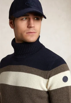 Outlet River Woods Slim fit fancy gestreepte zuivere scheerwol rolkraagtrui navy/hazel mix -