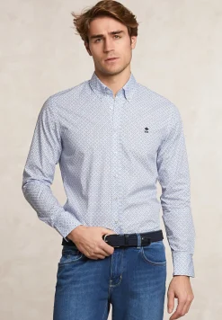 New River Woods Slim fit fantasiehemd blauw/wit -