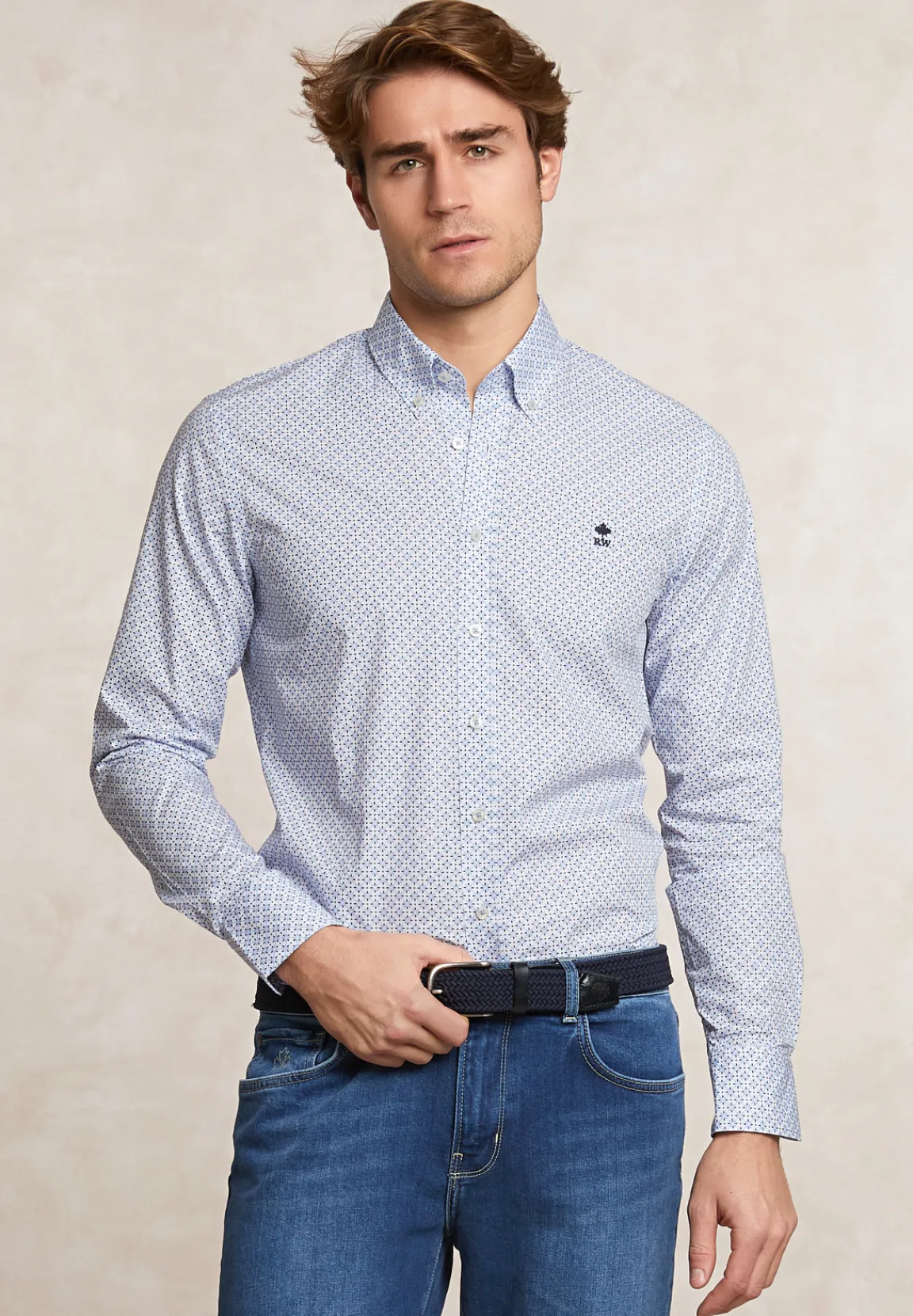 New River Woods Slim fit fantasiehemd blauw/wit -