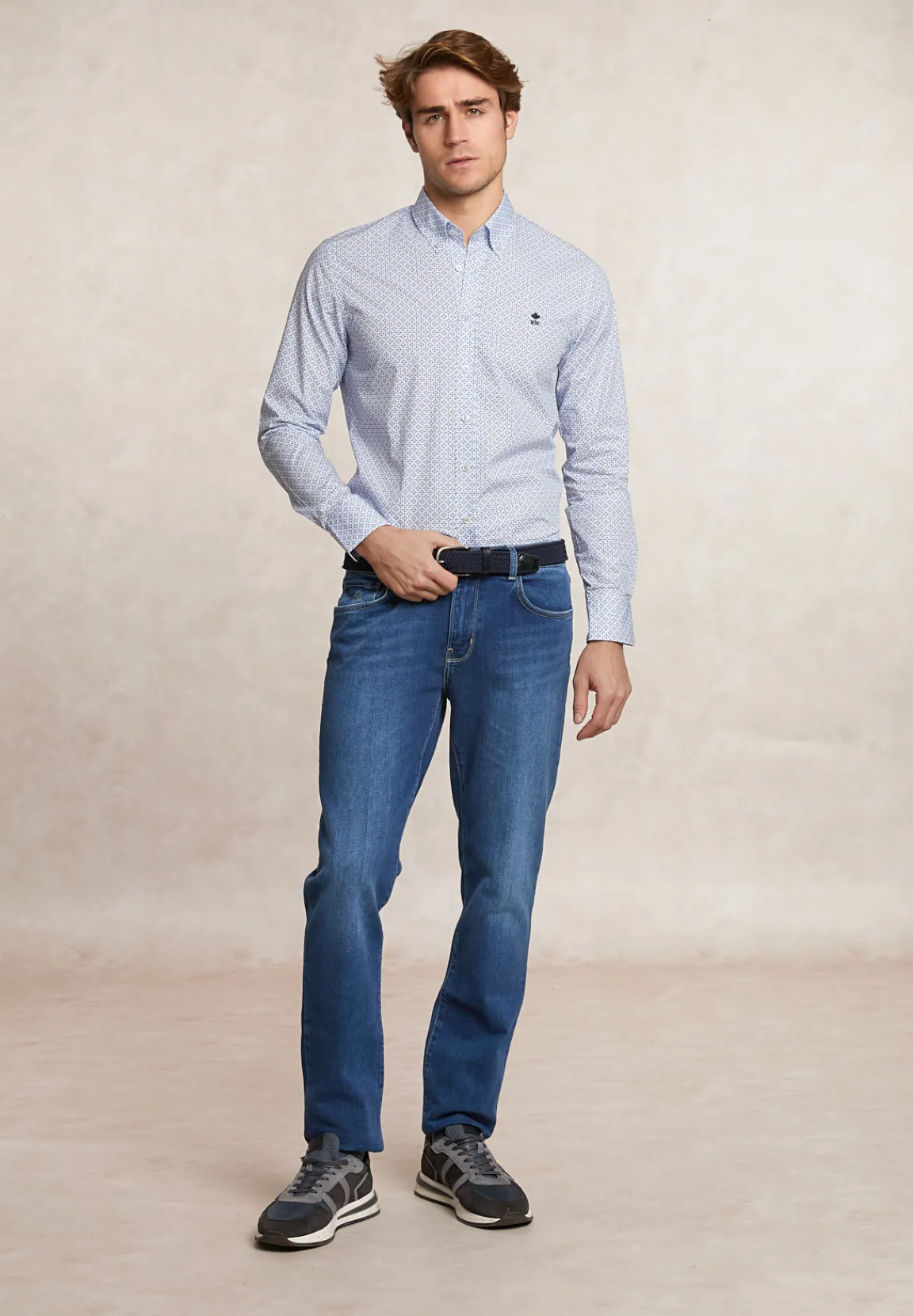 New River Woods Slim fit fantasiehemd blauw/wit -