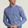 Outlet River Woods Slim fit gebloemd hemd blauw/rood -