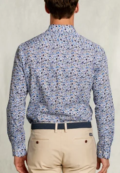 Hot River Woods Slim fit gebloemd hemd blauw/bruin -
