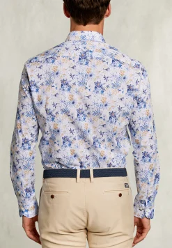 Sale River Woods Slim fit gebloemd hemd blauw/bruin -