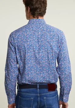 Outlet River Woods Slim fit gebloemd hemd blauw/rood -
