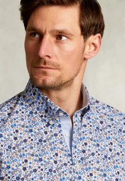 Hot River Woods Slim fit gebloemd hemd blauw/bruin -