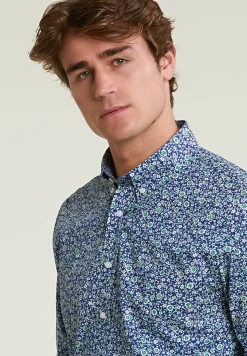 Hot River Woods Slim fit gebloemd hemd groen/blauw -