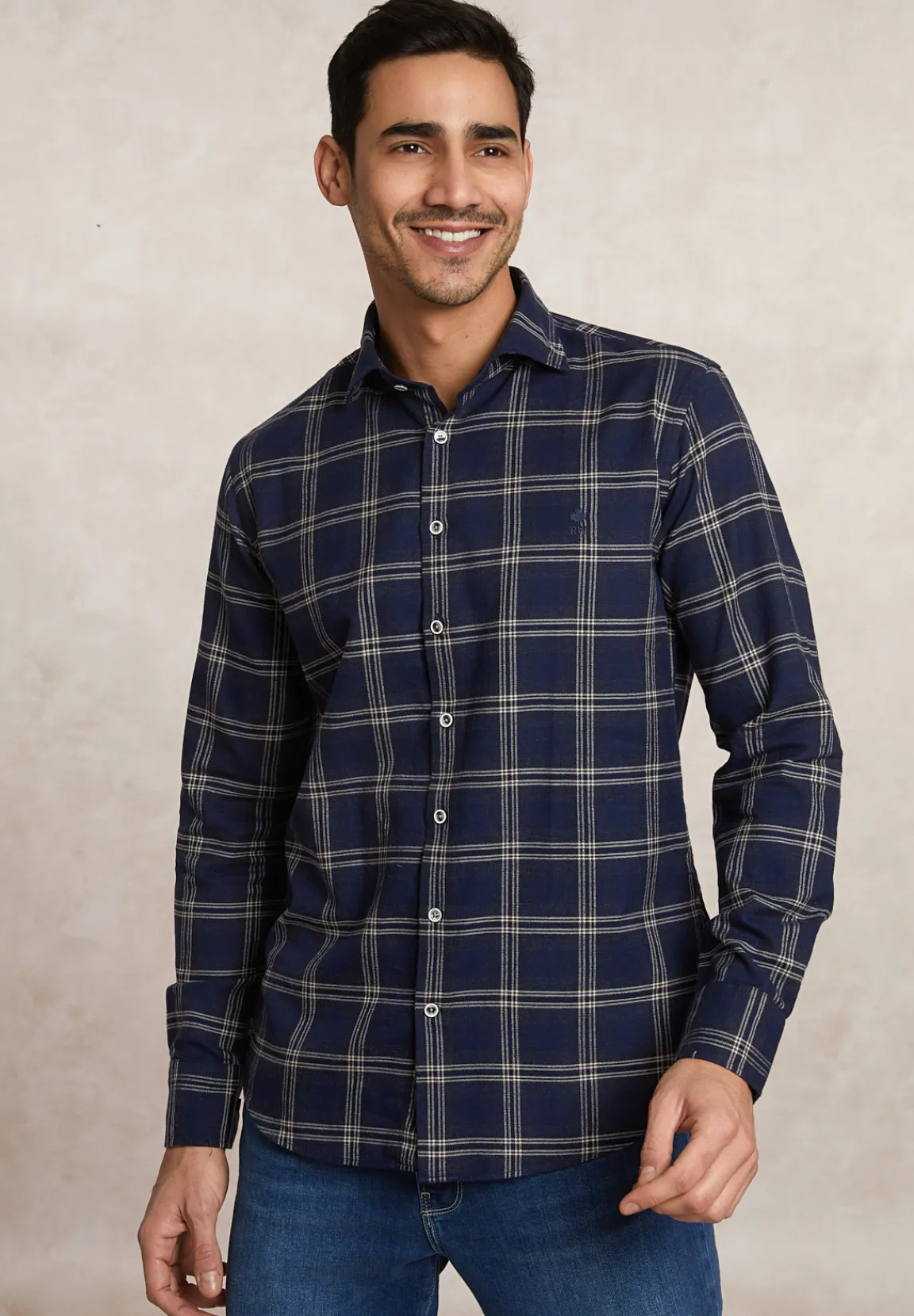 Best River Woods Slim fit geruit flanellen hemd blauw/beige -