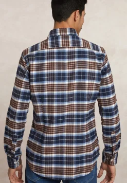 Clearance River Woods Slim fit geruit flanellen hemd blauw/bruin -