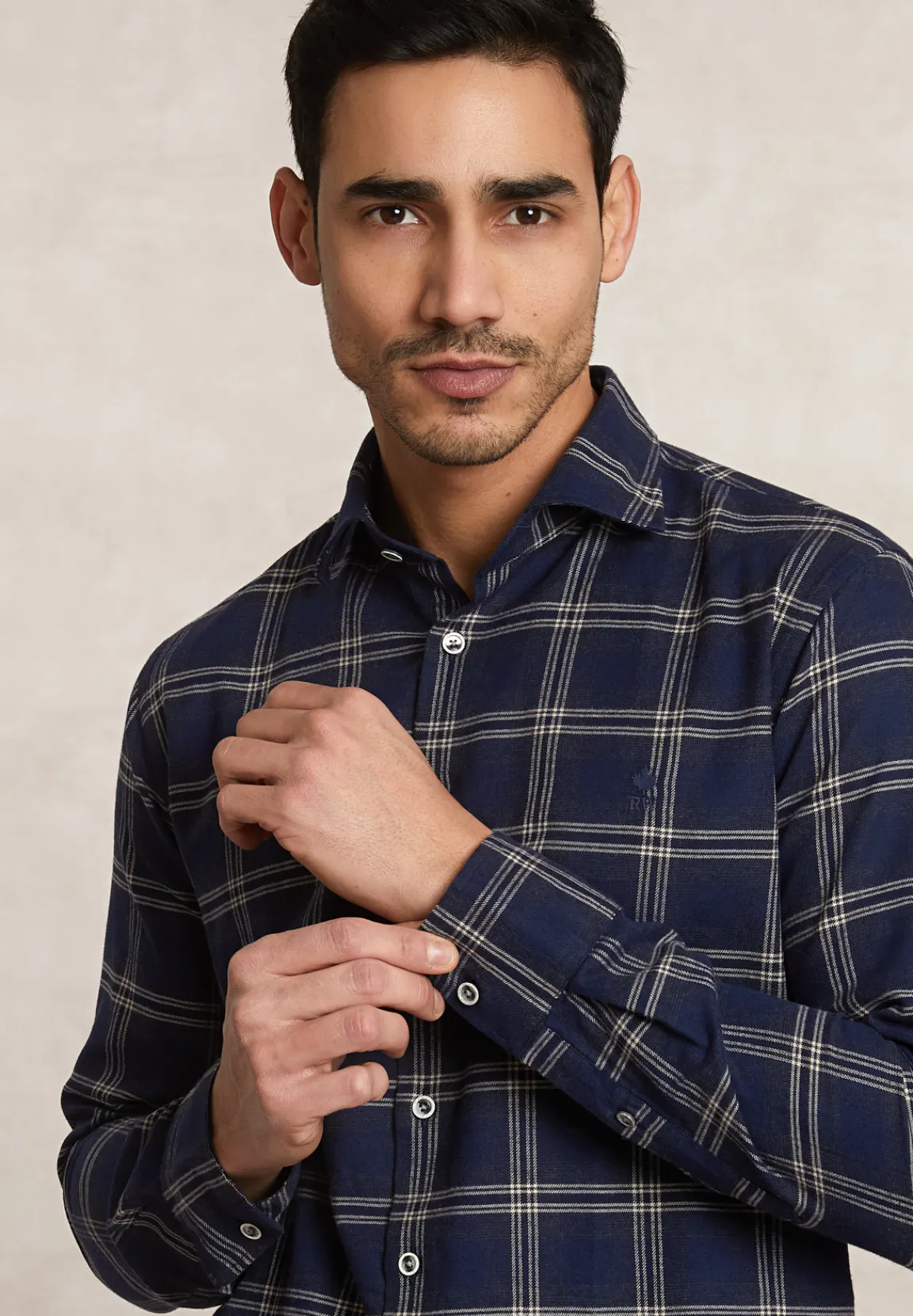 Best River Woods Slim fit geruit flanellen hemd blauw/beige -