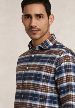 Clearance River Woods Slim fit geruit flanellen hemd blauw/bruin -