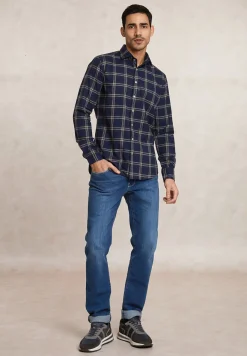 Best River Woods Slim fit geruit flanellen hemd blauw/beige -