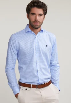Online River Woods Slim fit geruit hemd blauw/wit -