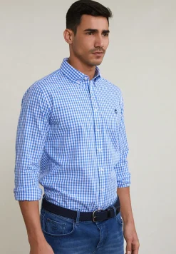 Hot River Woods Slim fit geruit hemd blauw/wit -