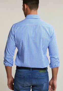 Hot River Woods Slim fit geruit hemd blauw/wit -