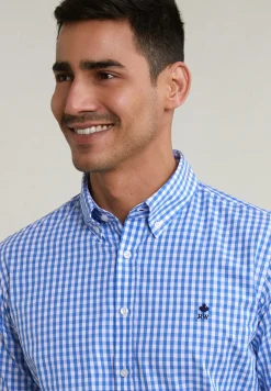Hot River Woods Slim fit geruit hemd blauw/wit -