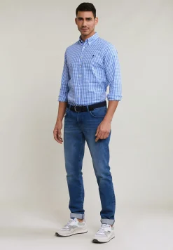 Hot River Woods Slim fit geruit hemd blauw/wit -
