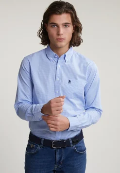 Outlet River Woods Slim fit geruit hemd met zak blauw/wit -