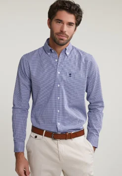 Clearance River Woods Slim fit geruit hemd met zak blauw/wit -