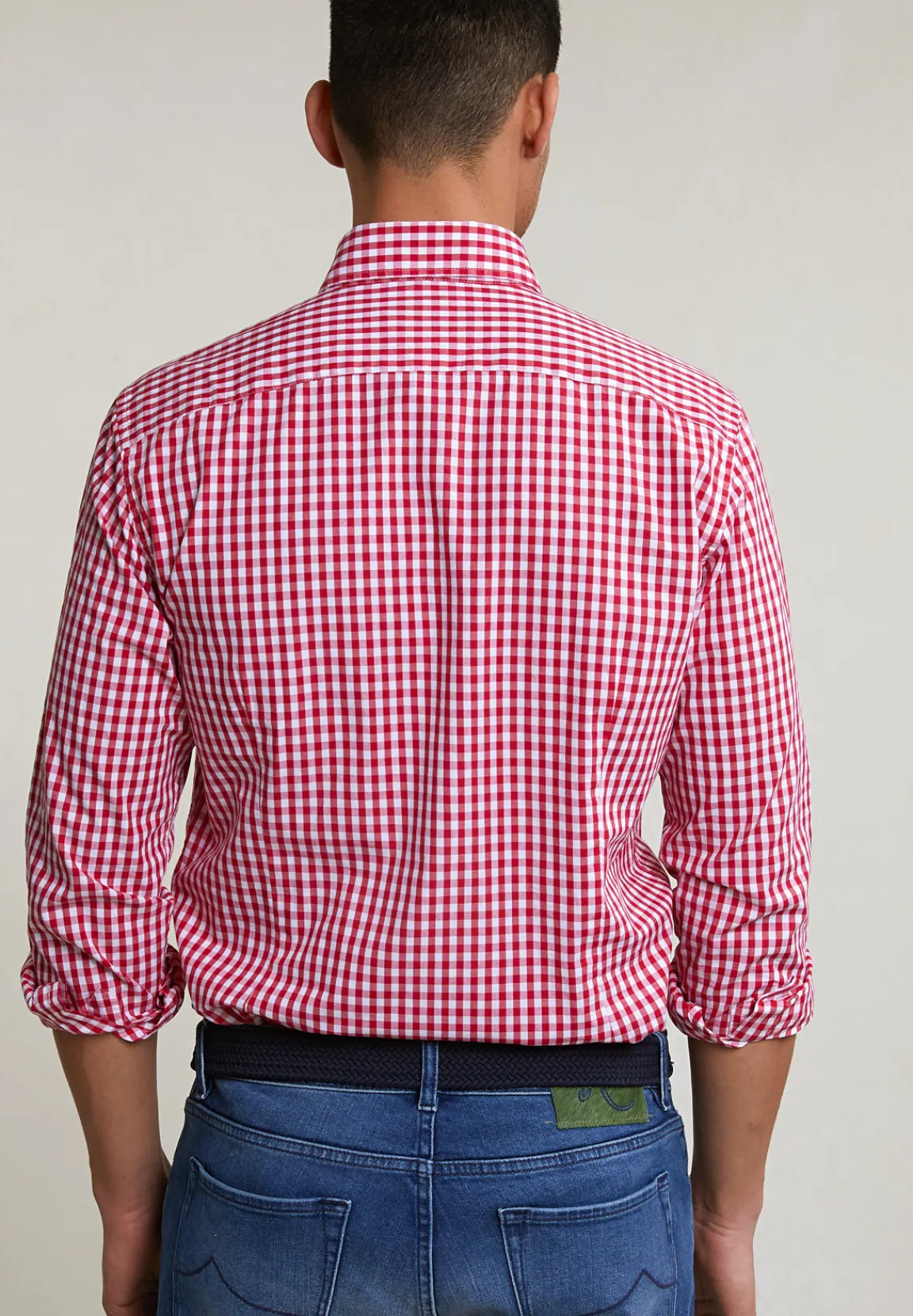 Best River Woods Slim fit geruit hemd rood/wit -