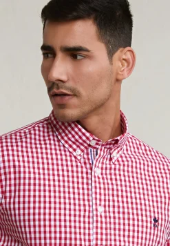 Best River Woods Slim fit geruit hemd rood/wit -