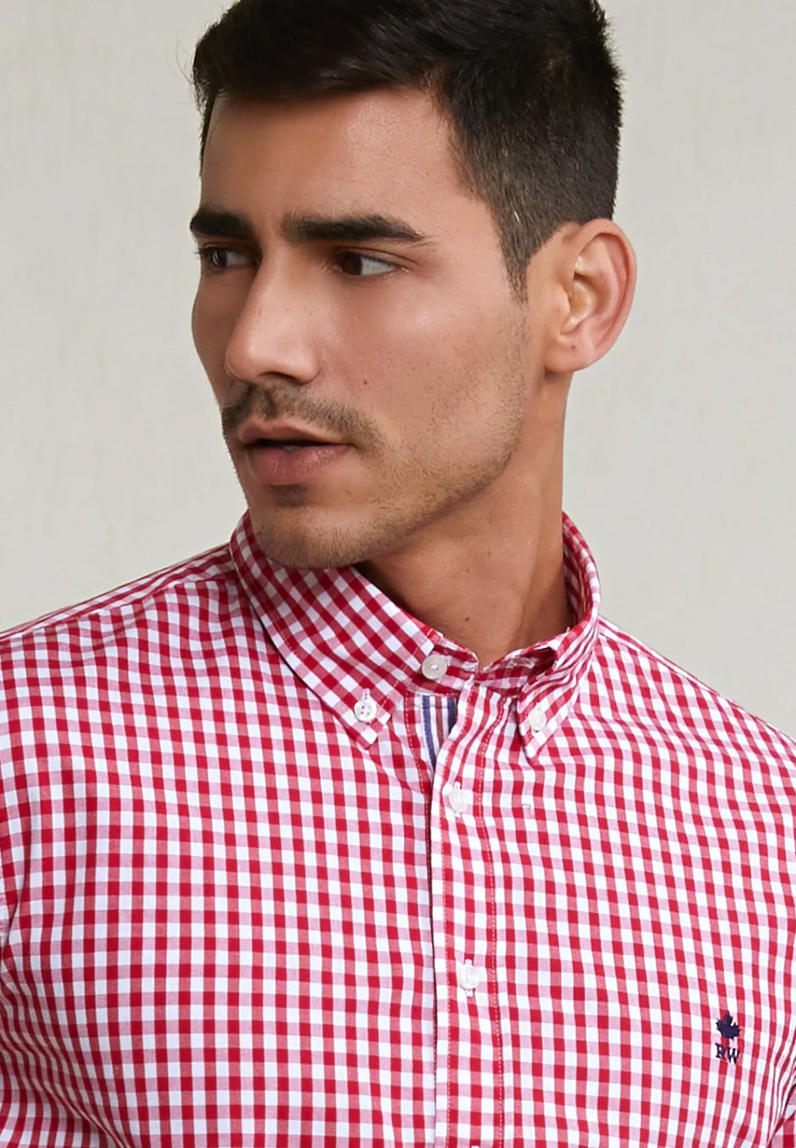 Best River Woods Slim fit geruit hemd rood/wit -
