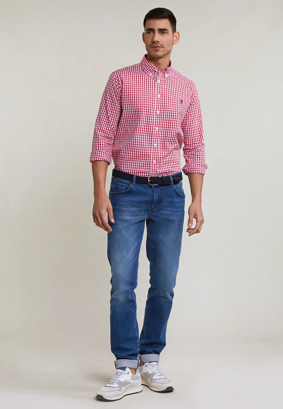 Best River Woods Slim fit geruit hemd rood/wit -